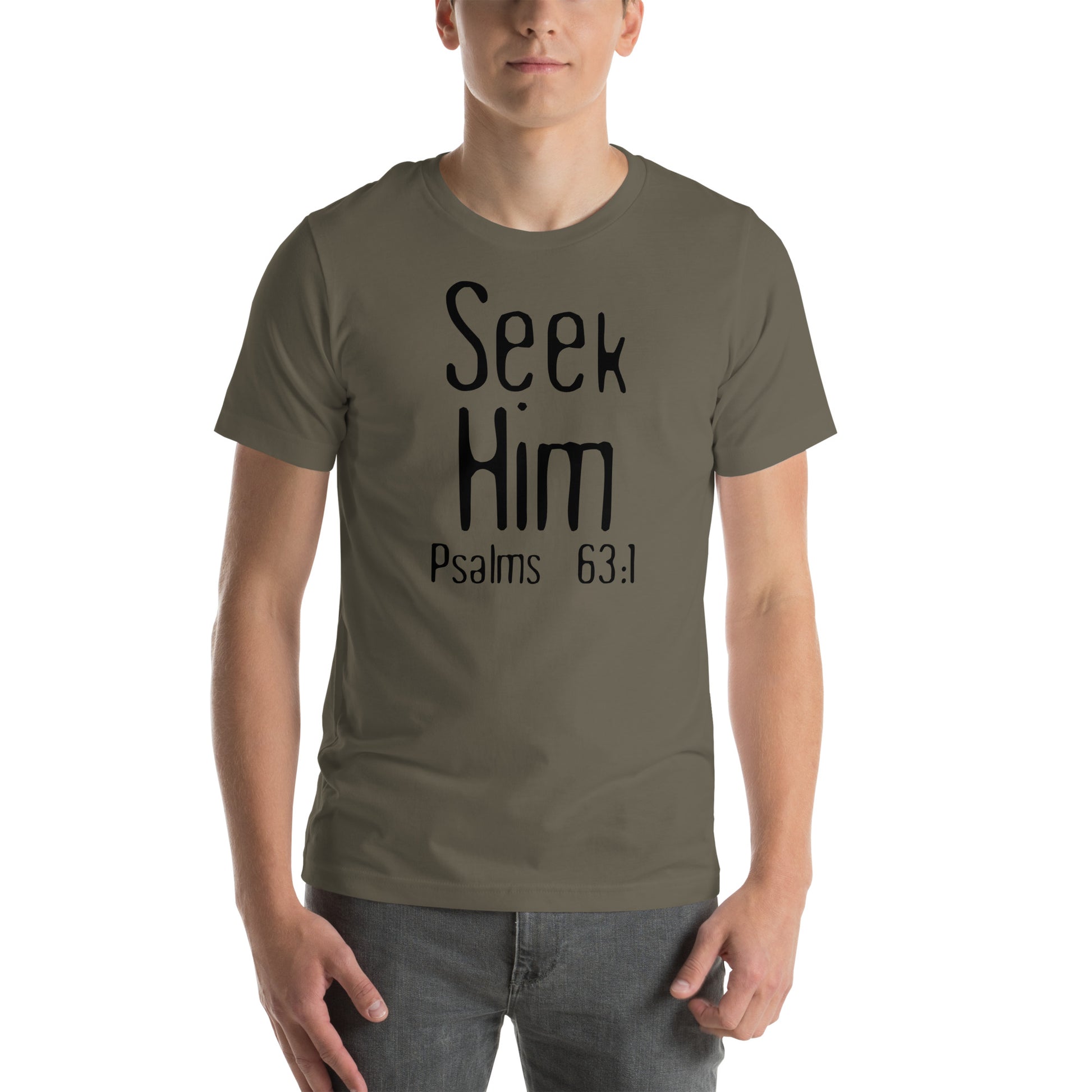 Christian t-shirt – Seek Him Psalm 63:1 – Christian Crossing Apparel-Front