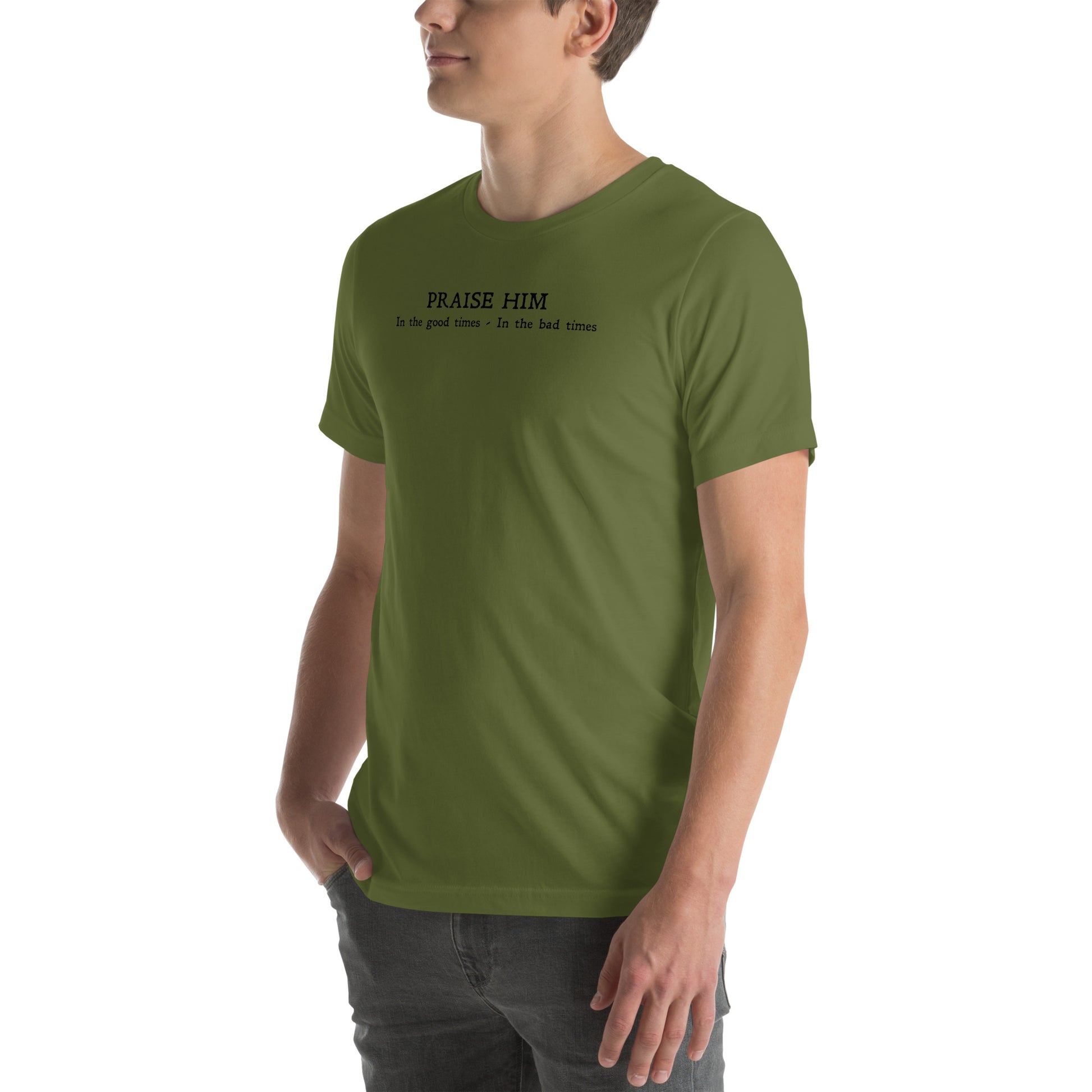 Christian t-shirt – Praise Him Psalm 63:3–4 – Christian Crossing Apparel-Front Left Side