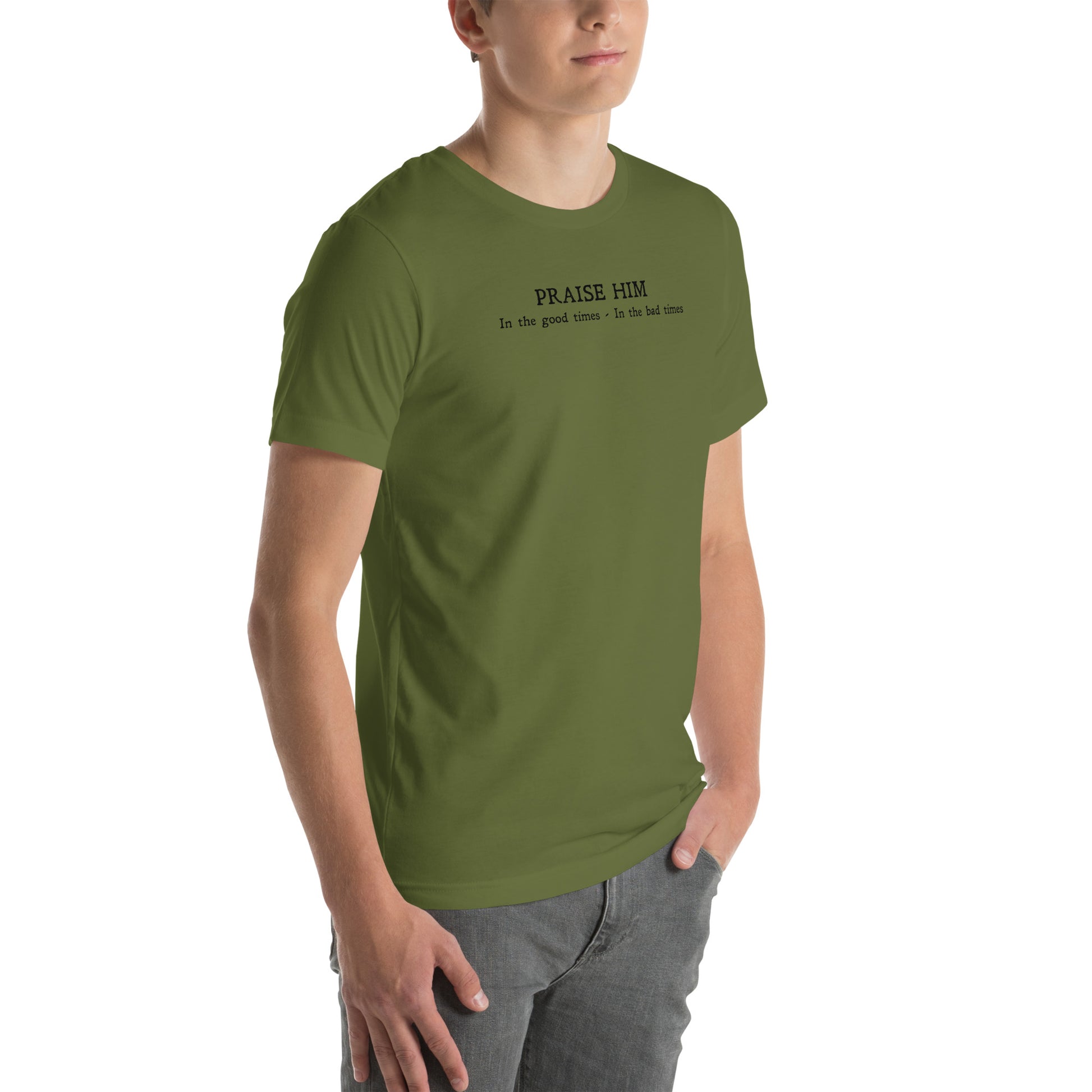 Christian t-shirt – Praise Him Psalm 63:3–4 – Christian Crossing Apparel-Front Right Side