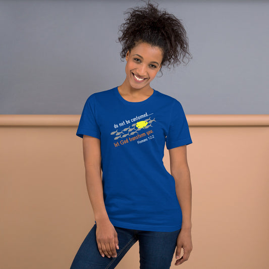 Christian t-shirt – Romans 12:2 Do Not Be Conformed – Christian Crossing Apparel-Front