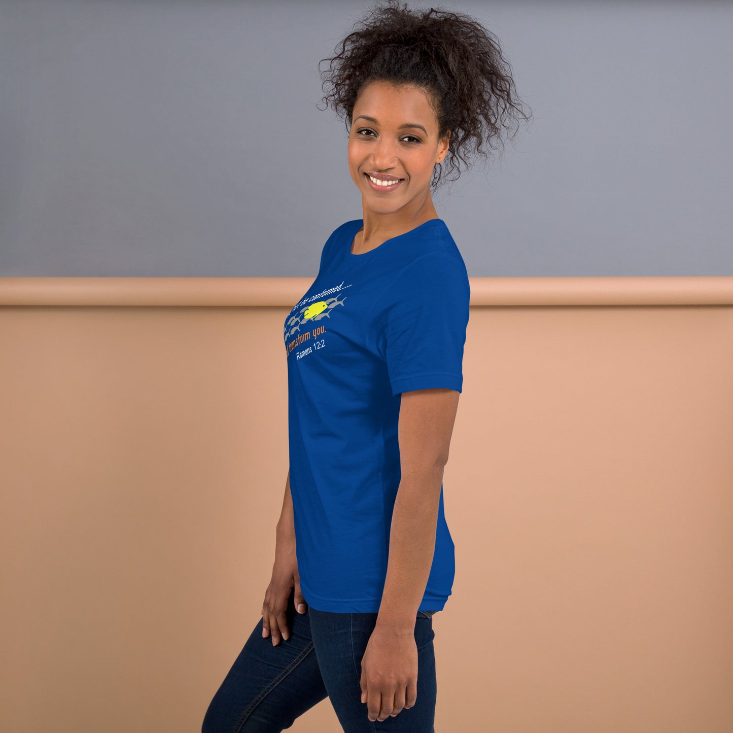 Christian t-shirt – Romans 12:2 Do Not Be Conformed – Christian Crossing Apparel-Left Side